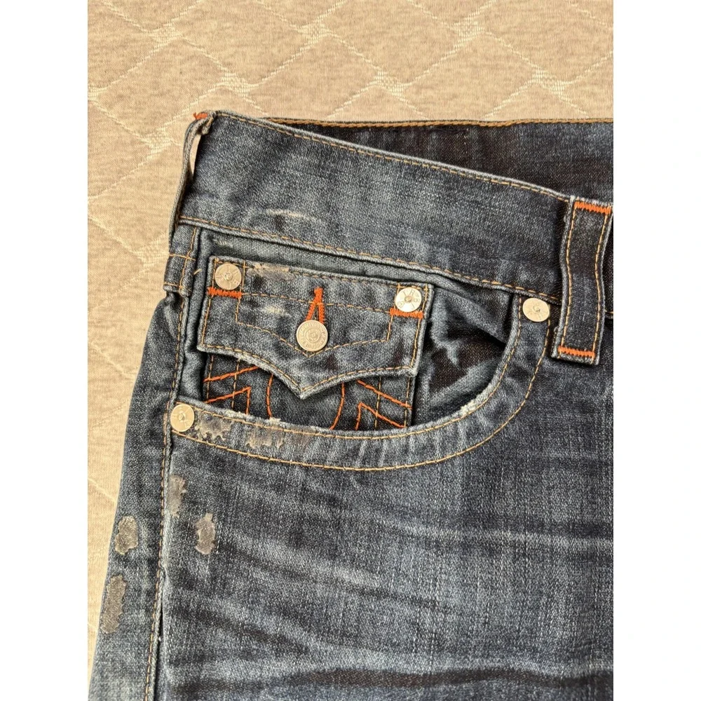 True‎ Religion Jeans Mens 38 Blue Skinny Flap Pockets Horseshoe Stitching Denim